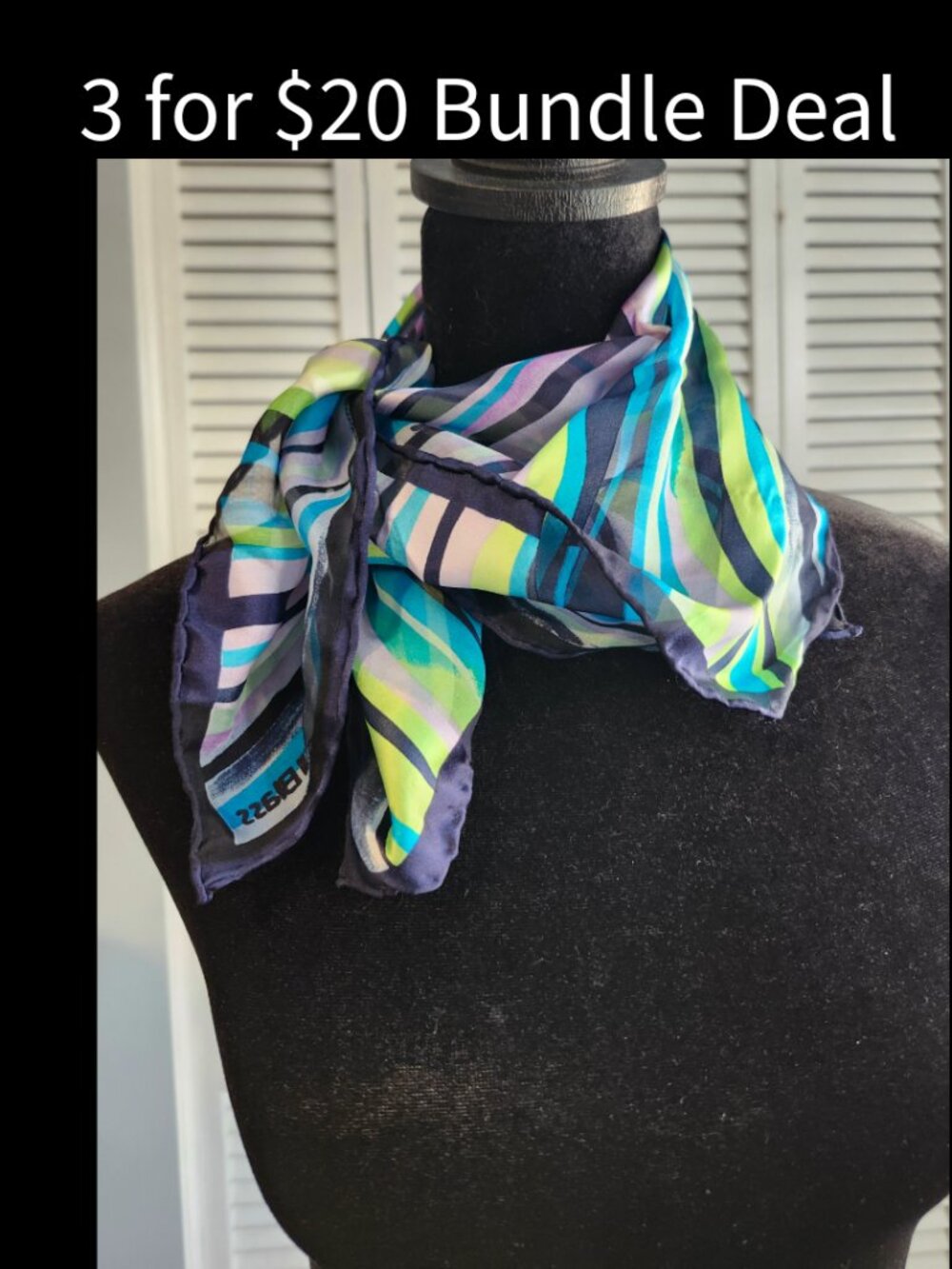 🚨 Vintage Bill Blass Scarf 20x20 Striped Chiffon Sheer Lightweight Retro Pastel